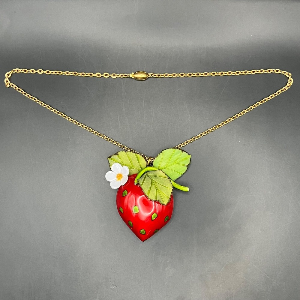 Cilea Paris Designer Strawberry Pendant Necklace – French Artisan Resin Jewelry - Picture 8 of 9